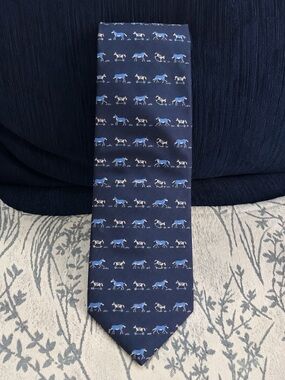 Brand new Hermes Orange Box with Navy Horse-Print Tie